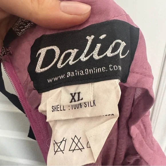 Vintage pink beaded Elegant Pink Strapless Dress Silk Gown Fairy Formal Glam XL - Picture 10 of 12